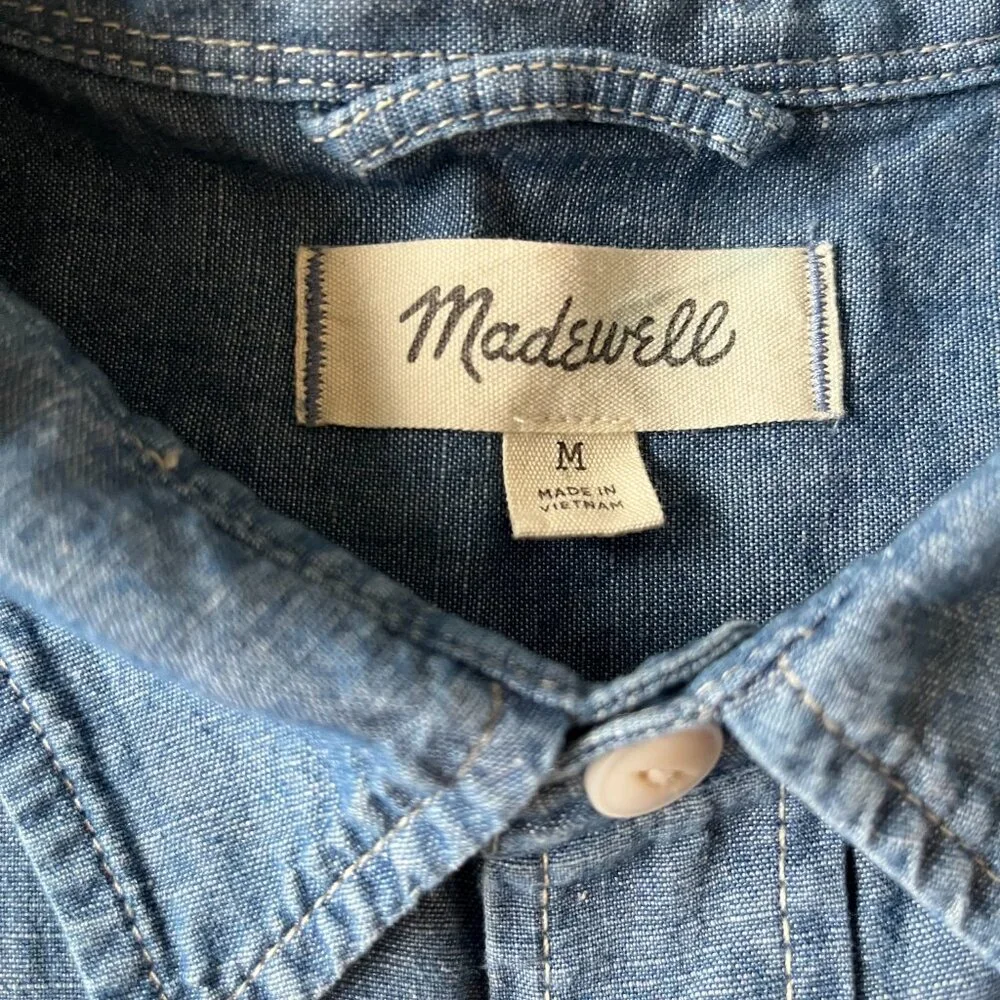 Madewell Chambray Cotton Linen Blend Blue Long Sleeve Button Down Shirt M - Picture 4 of 10